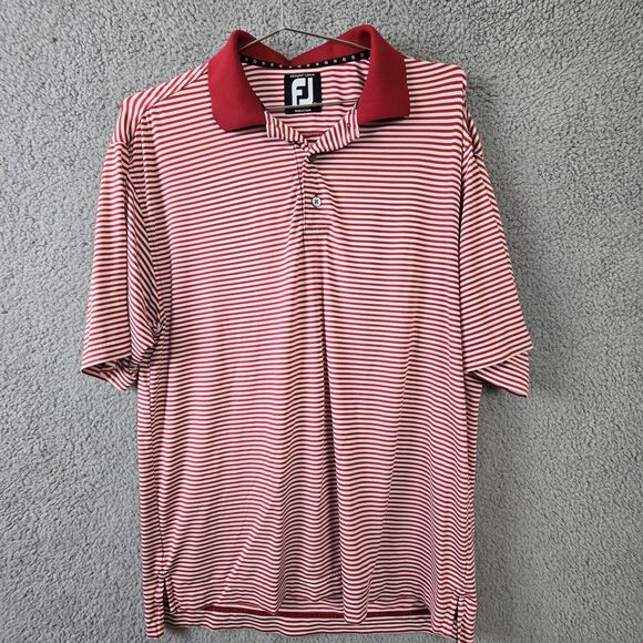 FootJoy ProDry Lisle Golf Polo Mens M Red White Striped Stretch Fairway Shirt - Picture 1 of 6